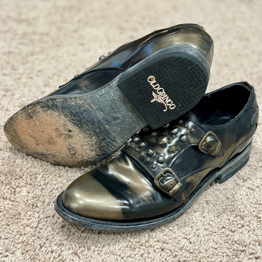 Old Gringo Pewter Distressed Patent Leather Studded Loafers Size 10 - Picture 7 of 9